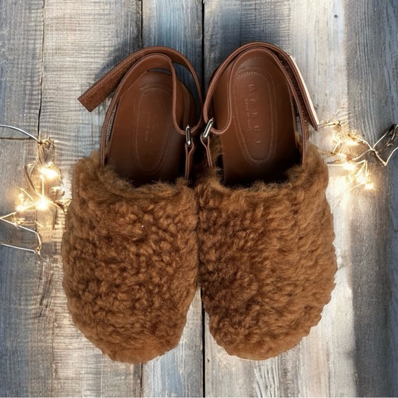 🆕 MARNI Fussbett Sabot Shearling Brown Slip On Mules Sandals • EU37 / US6.5 to 7 - Picture 1 of 10
